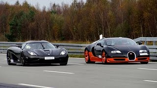 4k 50350 kmh RACE Bugatti Veyron Vitesse vs Koenigsegg Agera R Highspeed Oval [upl. by Nynahs]