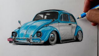 Como desenhar e pintar um Fusca  PASSO A PASSO  Explicado [upl. by Sredna2]