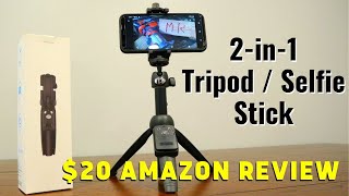 20 Amazon Review  3 in 1 Tripod  Selfie Stick that extends 40quot amp bluetooth remote iPhone Android [upl. by Inaleon706]