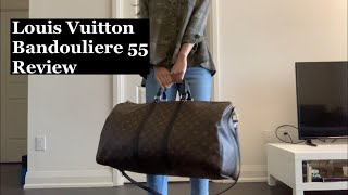 Louis Vuitton Keepall Bandouliere 55 review and try on [upl. by Juliet]