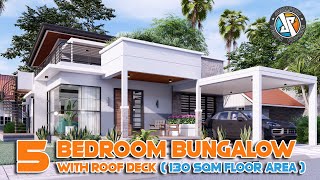 5 Bedroom Bungalow with Roof Deck HOUSE DESIGN  130 sqm  Exterior and Interior Animation [upl. by Denton]