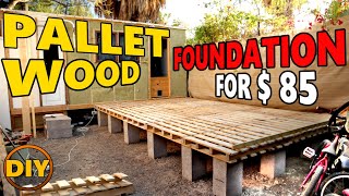 DIY Deck from Wooden Pallet for Shed Tiny House Log Cabin Foundation [upl. by Elocen]