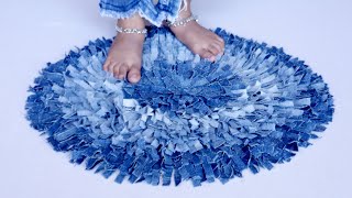 Easy  Doormat Making at Home Using Old Jeans  Old Jeans Recycling [upl. by Tamqrah]