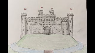 How To Draw A Castle Drawing Tutorial Easy Kids [upl. by Petta]