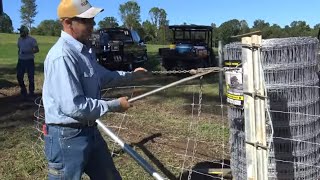 STRETCHING HIGH TENSILE WOVEN WIRE FARM FENCING INSTALLATION TIPS AND TRICKS [upl. by Eimot]