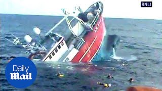 Five trawlermen in dramatic sea rescue off Shetland after vessel sinks  Daily Mail [upl. by Ayerim]