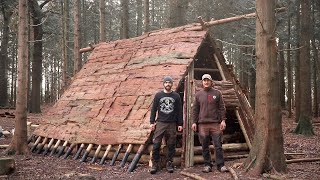 Viking House Full Bushcraft Shelter Build with Hand Tools  Vikings [upl. by Eitten]