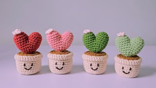 Crochet Heart Cactus Tutorial  Chenda DIY [upl. by Enelloc]