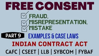 Fraud  Misrepresentation  Mistake  Free Consent  Indian Contract Act  Caselaws  Example [upl. by Ahsitneuq396]