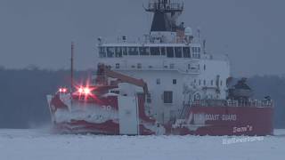 Largest Icebreaker on Great Lakes USCG Mackinaw Operation Taconite Sault St Marie Jan 2018 [upl. by Etireugram927]