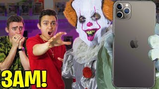 PENNYWISE STOLE OUR IPHONE 11 AT 3AM SPENDING 24 HOURS BOX FORT ESCAPE UNBOXING SPY [upl. by Ehud]