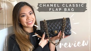 CHANEL CLASSIC DOUBLE FLAP MEDIUM CAVIAR BAG  REVIEWCHAT [upl. by Devin]