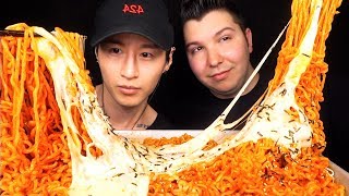 Cheesy Fire Noodles With Zach Choi ASMR • MUKBANG [upl. by Alessig127]