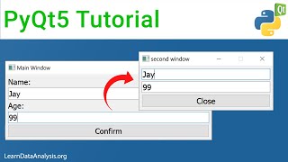 How to pass data from one window to another  PyQt5 Tutorial [upl. by Alekat]