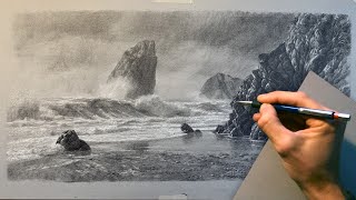 Drawing a SEASCAPE with Crashing Waves  SKETCHENDEAVOUR [upl. by Fin52]