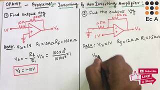 39 OPAMP problems 1  inverting amp non inverting Amplifier  EC Academy [upl. by Auqinu]