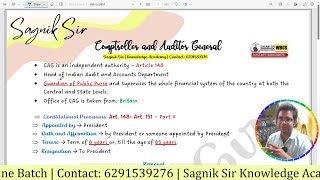 Comptroller and Auditor General CAG  Compact Class  Sagnik Sir WBCS Knowledge Academy [upl. by Uyekawa]