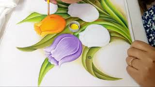 Tutorial De Pintura Textil  Como Pintar Tulipanes  How To Paint Tulips [upl. by Rozella]