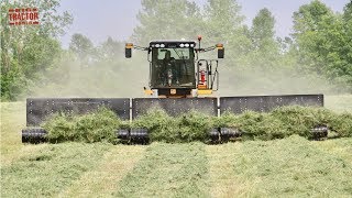 MOWING MERGING HARVESTING Alfalfa with Big Tractors [upl. by Alesig]