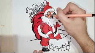 Come disegnare e colorare Babbo Natale Tutorial [upl. by Therese]