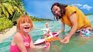 BARBiE BEACH DAY with Adley Dream Dolphin Buried in the Sand family pretend play inside water [upl. by Leak318]