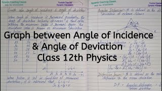 Graph between Angle of Incidence amp Angle of Deviation Chapter 9 Ray Optics Class 12 Physics [upl. by Wachter866]