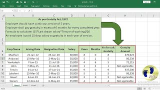 How to Calculate Gratuity in Excel  Calculate gratuity in MS Excel [upl. by Yeslrahc]