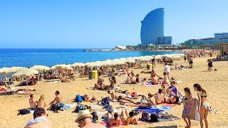 BARCELONA BEACH WALK along Barceloneta Beach Promenade  Spain [upl. by Aierb]