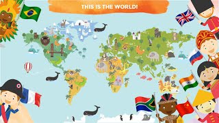 COUNTRIES of the World for Kids  Learn Continents Countries Map Names and Flags [upl. by Tada]