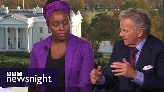 Is Donald Trump racist Chimamanda Ngozi Adichie v R Emmett Tyrrell  BBC Newsnight [upl. by Acilejna]