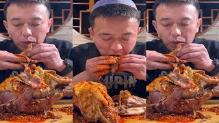 ASMR LAMB HEAD WITH SPICY GARLIC SAUCE EATING [upl. by Alaek]