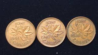 Canada 1 Cent 1941 1942 and 1943  Canadas War Pennies [upl. by Aicinet]