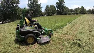 THE GREEN MONSTER RETURNS Mowing Thick Tall Grass With John Deere Z930M [upl. by Brookhouse538]