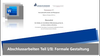 Word Tutorial Teil III Bachelorarbeit Masterarbeit formal gestalten [upl. by Ymeraj736]