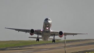 CROSSWIND landings amp Go Arounds at Leeds Bradford Airport [upl. by Nomzzaj]