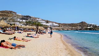 Mykonos Paradise Beach Walk  Greece 4K [upl. by Hareenum]