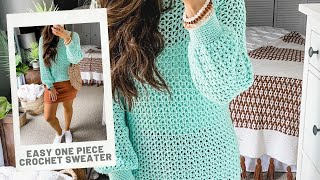 Easy 1 Piece V Stitch Pullover  Crochet Pattern [upl. by Noyahs]