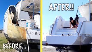 HOW WE TRANSFORMED OUR SALVAGE BOAT TRANSOM  Episode 103 [upl. by Nivla]