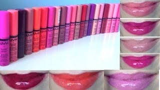 NYX Butter Gloss  21 Lip Swatches NEW SHADES 2014  Beautywithemilyfox [upl. by Morena559]